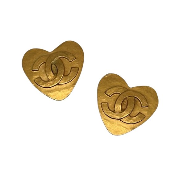 Vintage CHANEL 24k Gold Plated Heart CC Earrings - 1995 - Picture 1 of 5